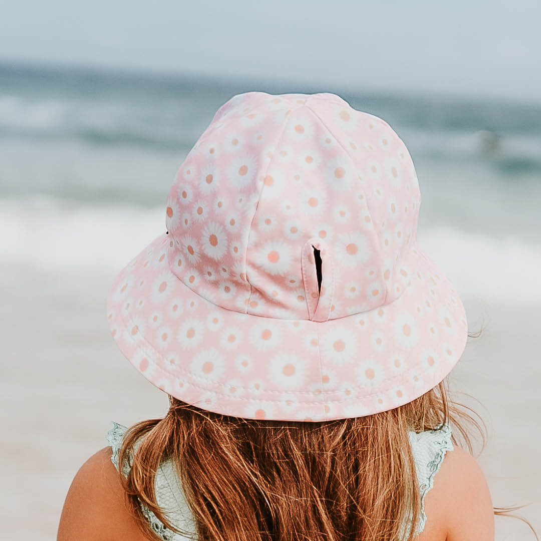 Girls Beach Hat Ponytail Bucket - Daisy