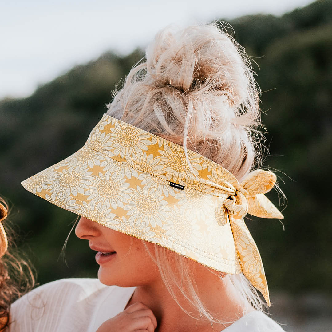 Ladies Wide-Brimmed Swim Visor Beach Hat - Sunflower