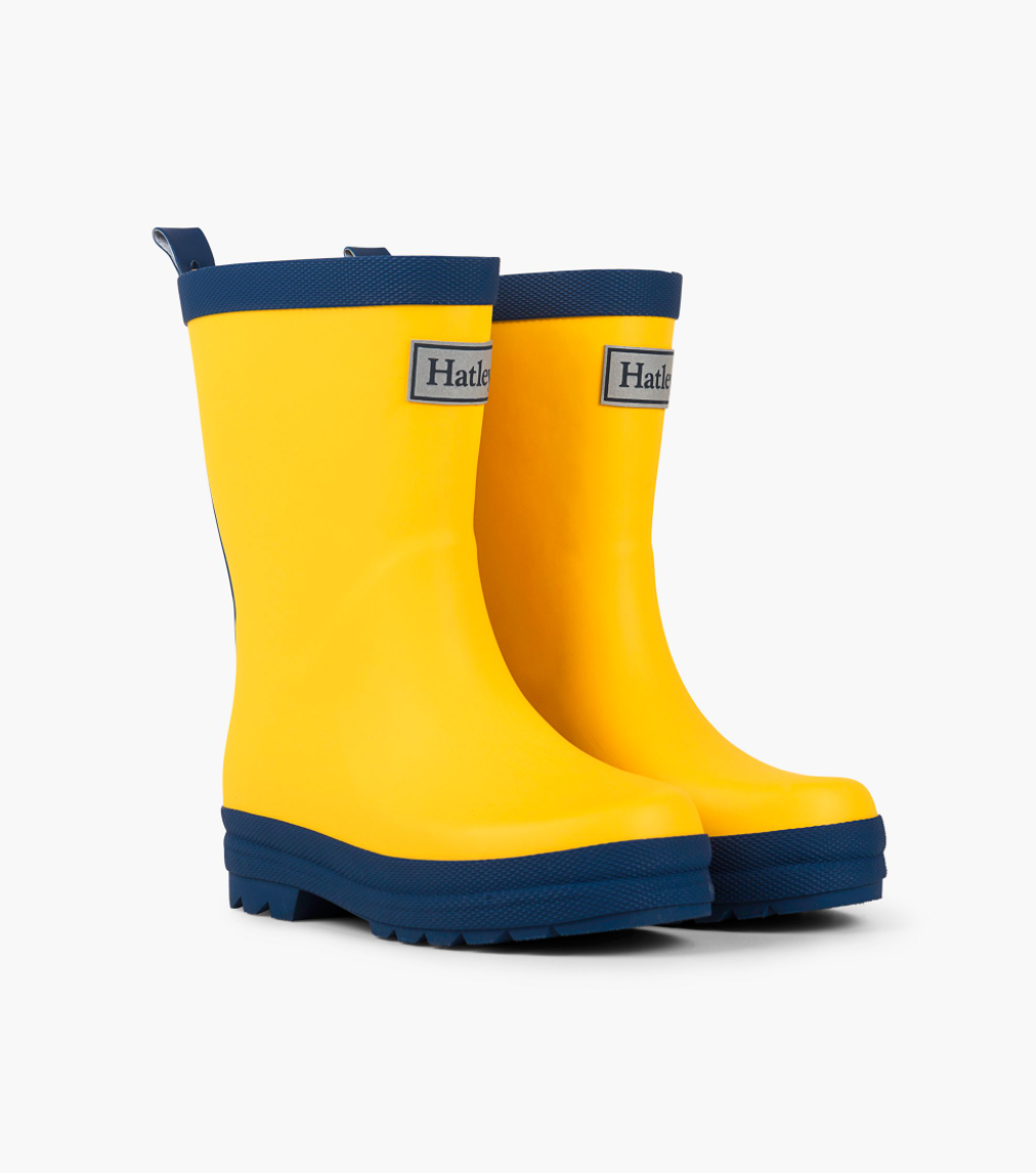 Yellow & Navy Matte Rain Boots