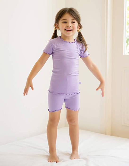 VAENAIT BABY Short Soft Shirring Cool Pajamas 2pcs Set Light Purple