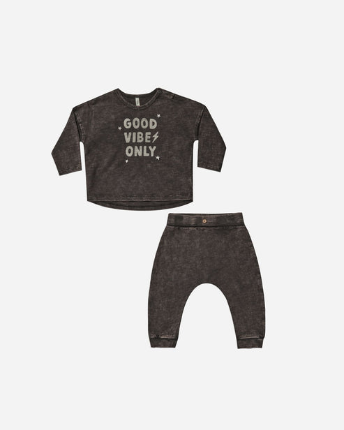 long sleeve tee + pant set || good vibes