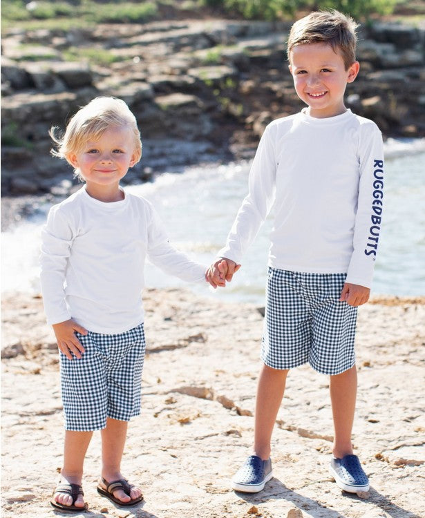 Navy Gingham Swim Trunks