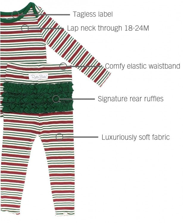 Peppermint Stripe Snuggly 2pc Ruffled Pajamas